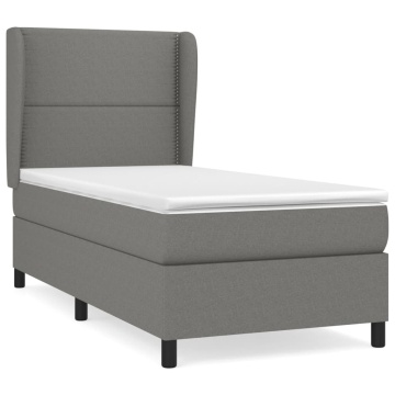 Pat box spring cu saltea, gri închis, 90x200 cm, textil - Img 2