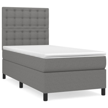 Pat box spring cu saltea, gri închis, 90x200 cm, textil - Img 2