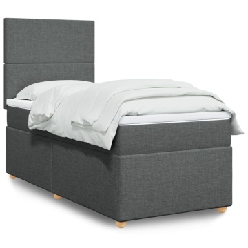 Pat box spring cu saltea, gri închis, 90x200 cm, textil - Img 1
