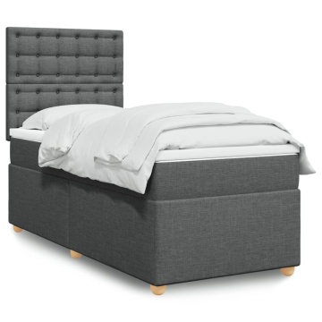 Pat box spring cu saltea, gri închis, 90x200 cm, textil - Img 1