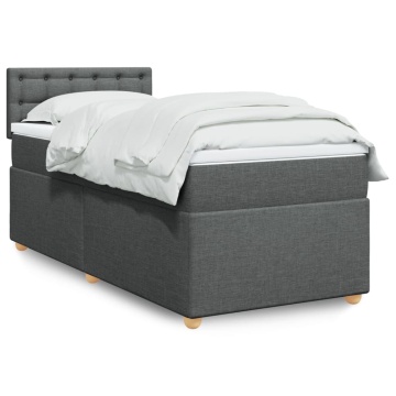 Pat box spring cu saltea, gri închis, 90x200 cm, textil - Img 1