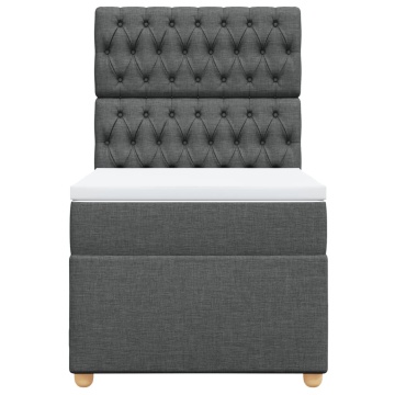 Pat box spring cu saltea, gri închis, 90x200 cm, textil - Img 4