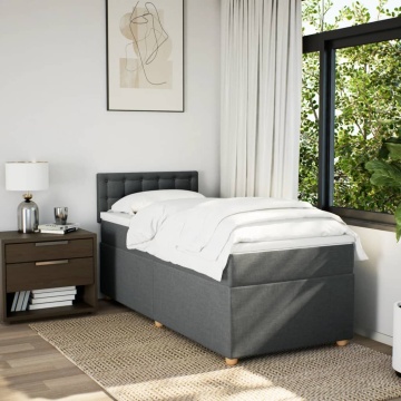 Pat box spring cu saltea, gri închis, 90x200 cm, textil - Img 3