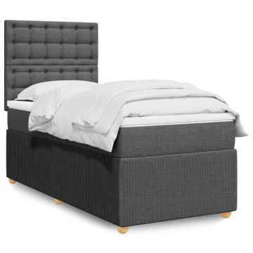 Pat box spring cu saltea, gri închis, 90x200 cm, textil - Img 1