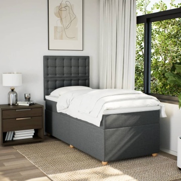Pat box spring cu saltea, gri închis, 90x200 cm, textil - Img 8