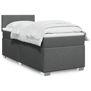Pat box spring cu saltea, gri închis, 90x200 cm, textil - Img 1