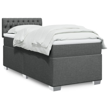 Pat box spring cu saltea, gri închis, 90x200 cm, textil - Img 1