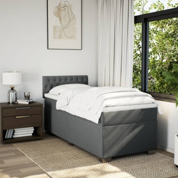 Pat box spring cu saltea, gri închis, 90x200 cm, textil - Img 3