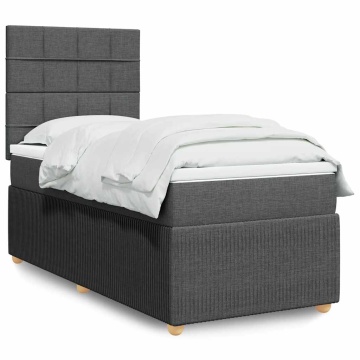 Pat box spring cu saltea, gri închis, 90x200 cm, textil - Img 1