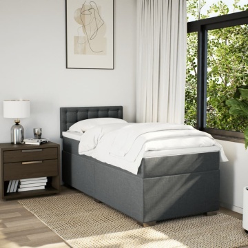 Pat box spring cu saltea, gri închis, 90x200 cm, textil - Img 3