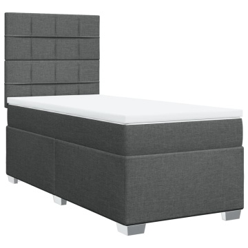 Pat box spring cu saltea, gri închis, 90x200 cm, textil - Img 2