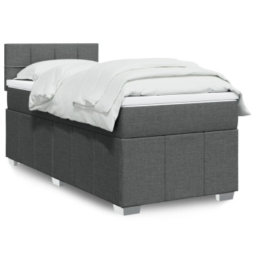 Pat box spring cu saltea, gri închis, 90x200 cm, textil - Img 1