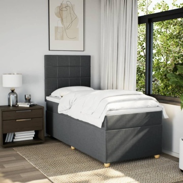 Pat box spring cu saltea, gri închis, 90x200 cm, textil - Img 8