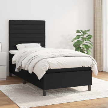 Pat box spring cu saltea, negru, 100x200 cm, textil - Img 1