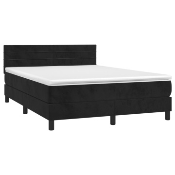 Pat box spring cu saltea, negru, 140x190 cm, catifea - Img 3