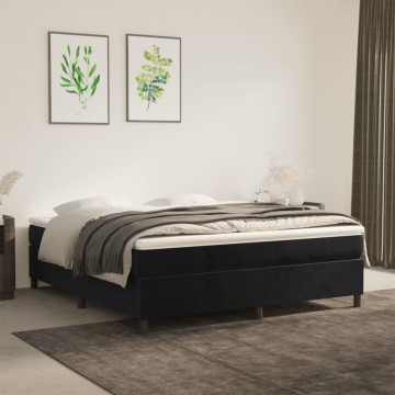 Pat box spring cu saltea, negru, 160x200 cm, catifea - Img 1