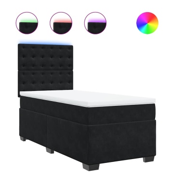 Pat box spring cu saltea, negru, 80x200 cm, catifea - Img 2