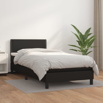 Pat box spring cu saltea, negru, 80x200 cm, piele ecologică - Img 1