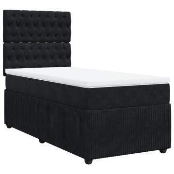 Pat box spring cu saltea, negru, 90x190 cm, catifea - Img 3