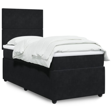 Pat box spring cu saltea, negru, 90x200 cm, catifea - Img 1