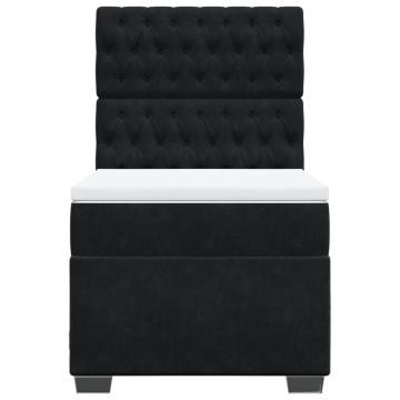 Pat box spring cu saltea, negru, 90x200 cm, catifea - Img 4