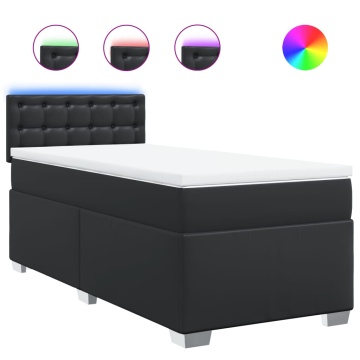 Pat box spring cu saltea, negru, 90x200 cm, piele ecologică - Img 2