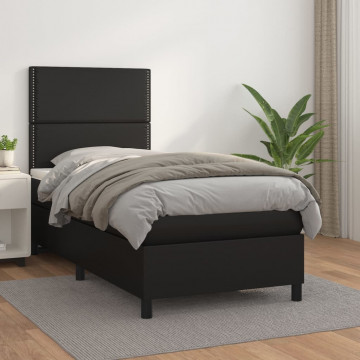 Pat box spring cu saltea, negru, 90x200 cm, piele ecologică - Img 1