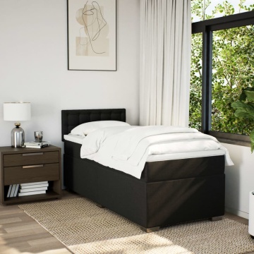 Pat box spring cu saltea, negru, 90x200 cm, textil - Img 3