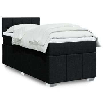 Pat box spring cu saltea, negru, 90x200 cm, textil - Img 1