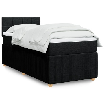 Pat box spring cu saltea, negru, 90x200 cm, textil - Img 1