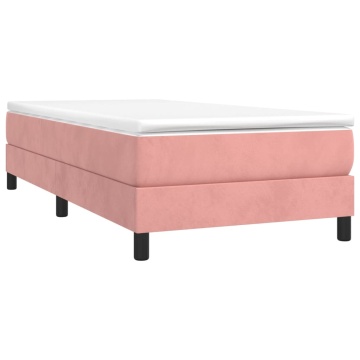 Pat box spring cu saltea, roz, 100x200 cm, catifea - Img 3