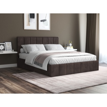 Pat Cozy cu saltea, 160x200 cm, maro, suport saltea din PAL - Img 1