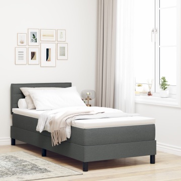Pat cu arcuri boxă și saltea Gri închis 90x200 cm Fabricat - Img 1