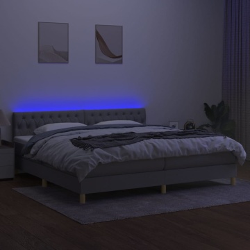 Pat cu arcuri, saltea și LED, gri deschis, 200x200 cm, textil - Img 4