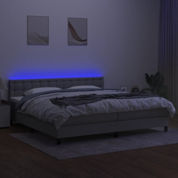 Pat cu arcuri, saltea și LED, gri deschis, 200x200 cm, textil - Img 4