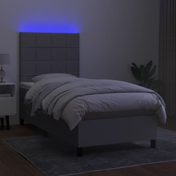 Pat cu arcuri, saltea și LED, gri deschis, 90x190 cm, textil - Img 4