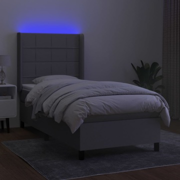 Pat cu arcuri, saltea și LED, gri deschis, 90x190 cm, textil - Img 3