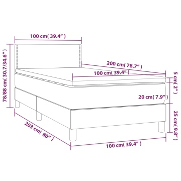 Pat cu arcuri, saltea și LED, gri închis, 100x200 cm, textil - Img 7