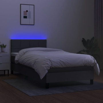 Pat cu arcuri, saltea și LED, gri închis, 100x200 cm, textil - Img 4