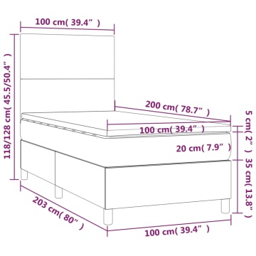 Pat cu arcuri, saltea și LED, negru, 100x200cm, piele ecologică - Img 7