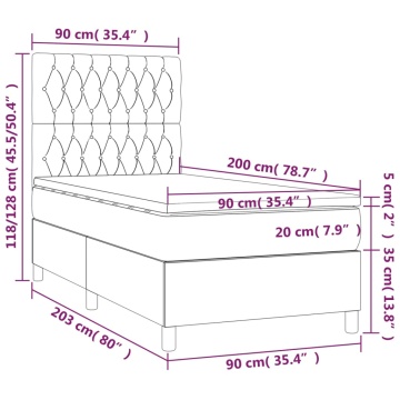 Pat cu arcuri, saltea și LED, negru, 90x200 cm, textil - Img 7