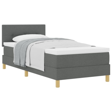 Pat cu Arcuri și Saltea Gri Întunecat 90x200 cm Țesătură - Img 2