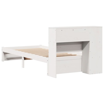 Pat cu bibliotecă fără saltea, alb, 90x190 cm, lemn masiv pin - Img 5