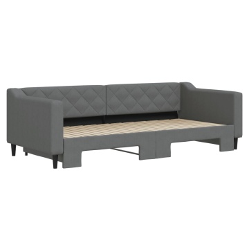 Pat de zi cu extensie, gri închis, 90x200 cm, textil - Img 3