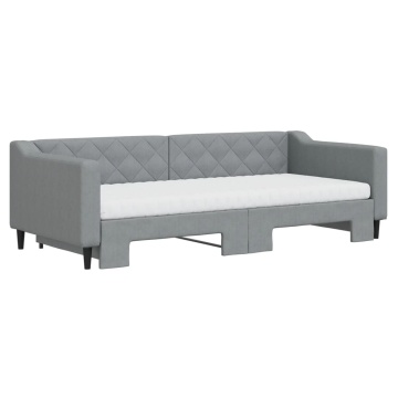 Pat de zi cu extensie și saltele, gri deschis 90x200 cm textil - Img 3