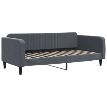 Pat de zi cu extensie și saltele, gri închis 90x200 cm catifea - Img 4