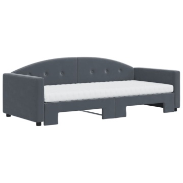 Pat de zi cu extensie și saltele, gri închis 90x200 cm catifea - Img 3