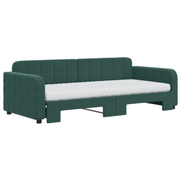 Pat de zi cu extensie și saltele verde închis 90x200 cm catifea - Img 3
