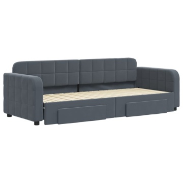 Pat de zi cu extensie și sertare gri închis 80x200 cm catifea - Img 3