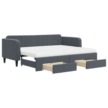 Pat de zi cu extensie și sertare gri închis 90x200 cm catifea - Img 2